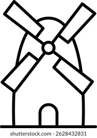 Black and White Windmill Line Art Icon Illustration