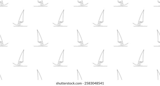 black white Windsurfing seamless pattern