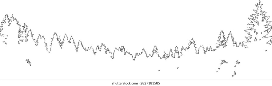 Black and white of a windswept tree a grassy hill with sparse bushes nature. vector design