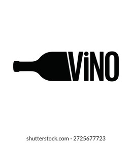 Black and white wine bottle logo with vino text