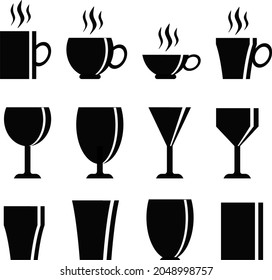 Gafas, vasos y copas de vino negro y blanco - Ilustración - Vector