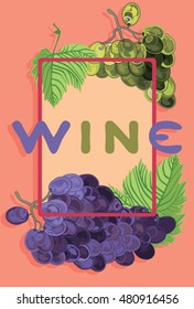Black and white wine label with grape and leaf