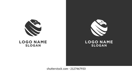 black and white winged eagle head vector logo