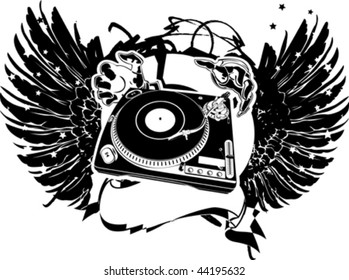 Black And White Wings DJ Flayer. Vector Illustration.