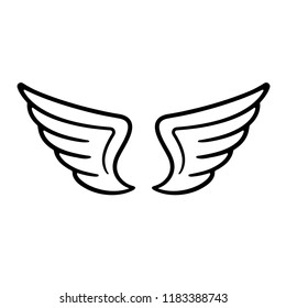 Black and white wings illustration, design element for logo, badge or tattoo. Line art vector drawing.