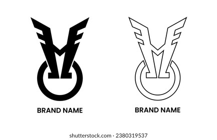 black and white. wings, letter M and power logo concept. line, silhouette, minimal and simple style. used for emblems, logos, icons, symbols, signs or prints. editable line