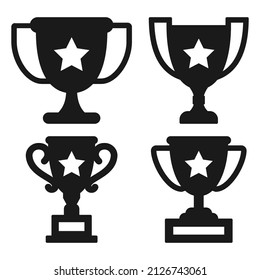 Black and white winner goblet silhouette set. Victory themed vector illustration for icon, leaflet, web site or application decor.