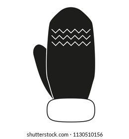 Black and white winter glove silhouette. Knitted warm clothing for christmas time. New year holiday themed vector illustration for icon, logo, stamp, label, badge, certificate or gift card decoration