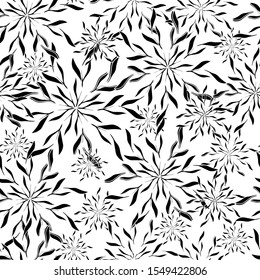 Black and white winter pattern with snowflakes on a white background. Seamless abstract pattern for decoration of fabric, paper.