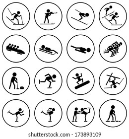 Black and white winter sports vector icons set.
