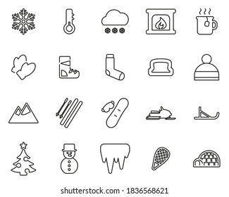 Black & White Winter Thin Line Icon Set 