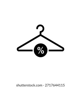 Black and white wire clothes hanger icon with circular discount element