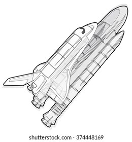 Black and white wire space shuttle on white. Nice USA flight spaceship  - flatten isolated illustration master vector