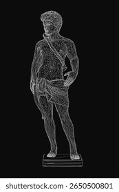 Um arame preto e branco de um arqueiro masculino de pé confiantemente com as mãos nos quadris, colocado contra um fundo escuro. O design minimalista destaca a força e o foco. Perfeito para esportes, fitness.
