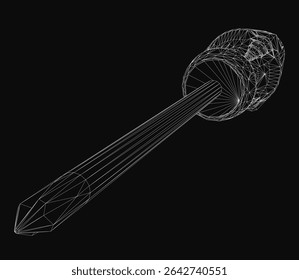Black and white wireframe screwdriver isolated on a dark background, featuring clean geometric lines and precise contours. The minimalist 3D model highlights the tool's sleek design and ergonomic.