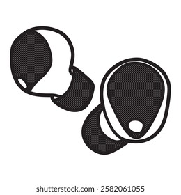 black and white wireless earbud vector exterior view