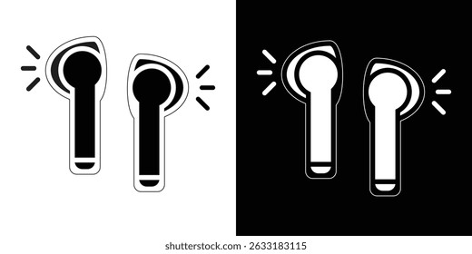 Icono de auriculares inalámbricos en blanco y negro que simboliza la Tecnología y el sonido