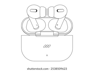 Black and white wireless headphones with charging case vector flat design isolated on white background