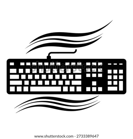 Black and white wireless keyboard with signal waves monochrome des