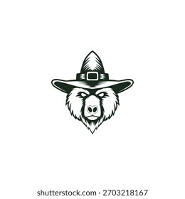black and white witch bear illustration logo