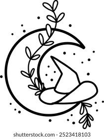Black and white witches hat in a circle