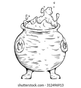 Black And White Witch's Cauldron With Bubble