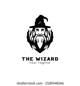 Black and white wizard face logo design