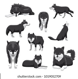 Black and White Wolf Cartoon Vector Illustration