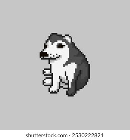 Black and white wolf dog, pixel art meme