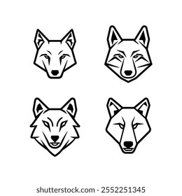 Black and white wolf head illustrations set. Vector illustration design.