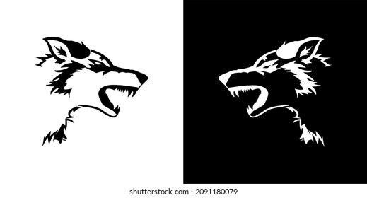 black and white wolf head logo