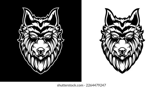 BLACK AND WHITE WOLF HEAD LOGO ILLUSTRATION