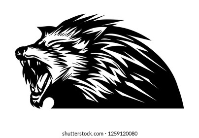 black and white wolf head mascot 
