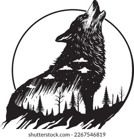 black and white wolf logo, wolf vector, wolf illustration