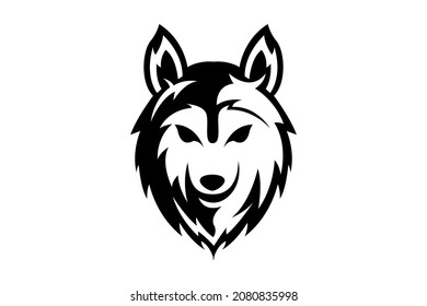 black and white wolf mascot vector drawing