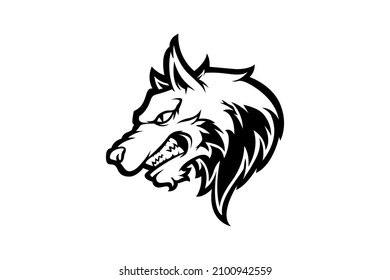 black and white wolf mascot vector drawing