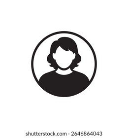 Black and White Woman Avatar Symbol for Account, Contact, and Profile UI