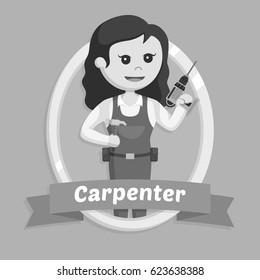 black and white woman carpenter in emblem black and white style