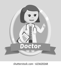 black and white woman doctor in emblem black and white style