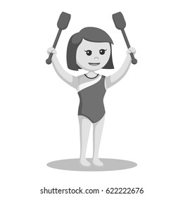 black and white woman gymnastic with clubs black and white style