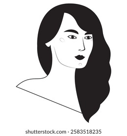 Black and white woman with long hair. Vector illustration.