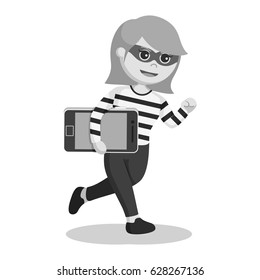 black and white woman thief stealing smartphone black and white style