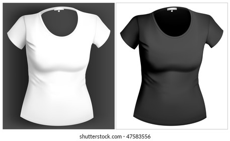 Modelo de design de camiseta de mulher preta e branca