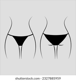 Black and white women's tanga panties. Beach Underwear. Vector Graphics.