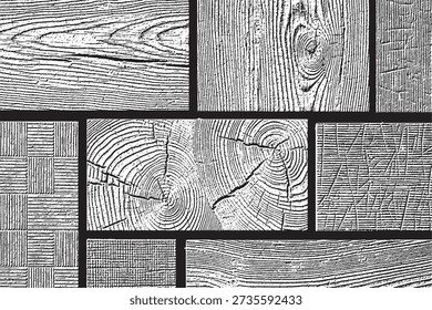 Black and White Wood Grain Texture Collage Background
