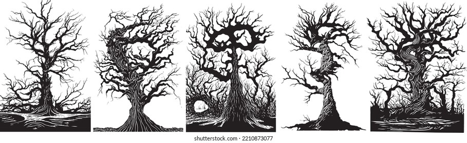 Black   white woodcut dead trees