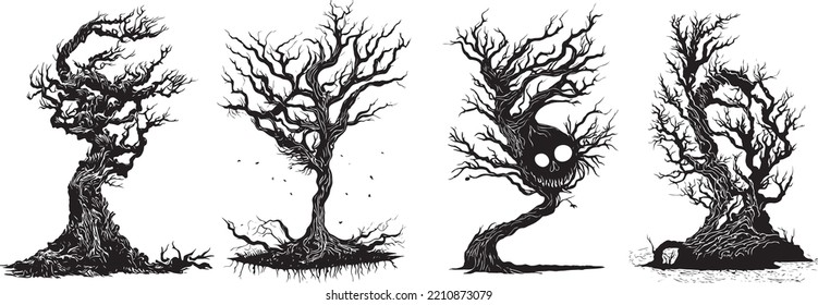 Black   white woodcut dead trees