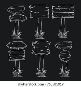 black and white wooden billboard set with hand drawn style on chalkboard background