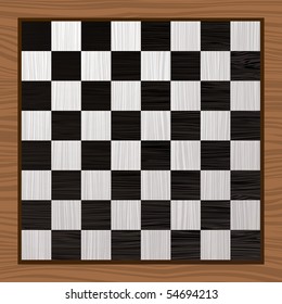 Black and white wooden chess board with grain background