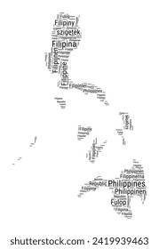 Schwarz-Weiß-Wolke in philippinischer Form. Einfache Typografie-Stil Landbild. Plain Philippinen, schwarze Textwolke auf weißem Hintergrund. Vektorgrafik.